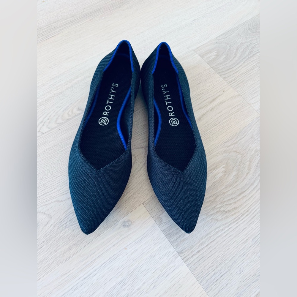 Rothy's Black Flats with Blue Trim